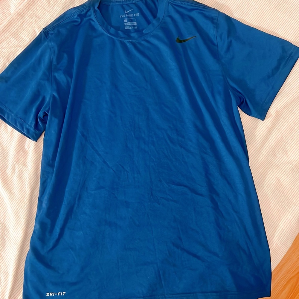 Nike Dri-Fit  Solid Blue with Black Swoosh  T-Shirt  size Large